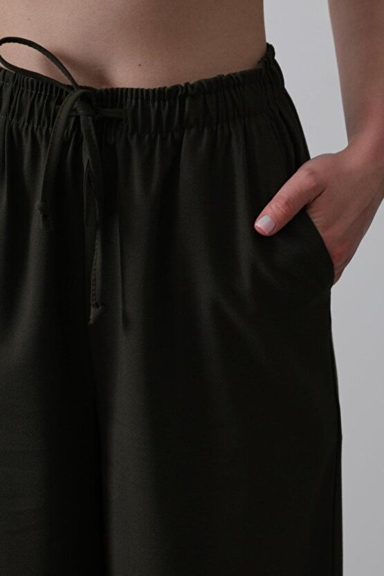 Mottisfashion Beli Lastikli Bol Paça Pantolon - Haki