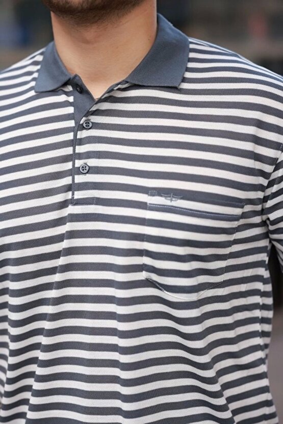 Erkek Yakalı çizgili Kısa Kollu T-shirt
