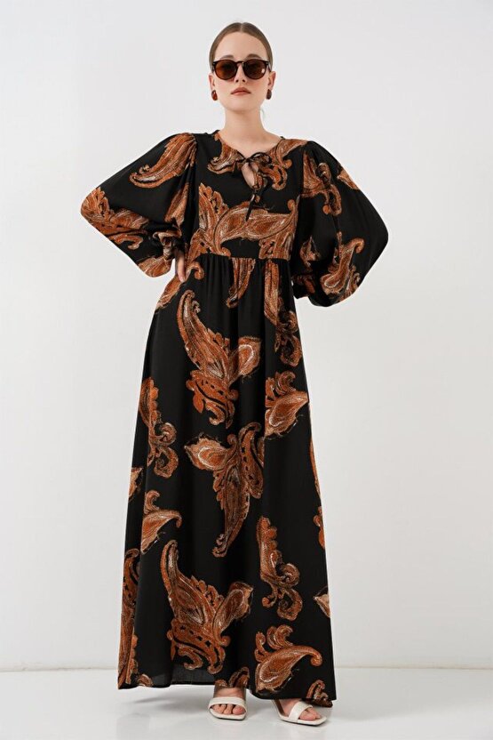 Shop & Butik Balon Kol Uzun Tesettür Elbise 2464 - M. Taba