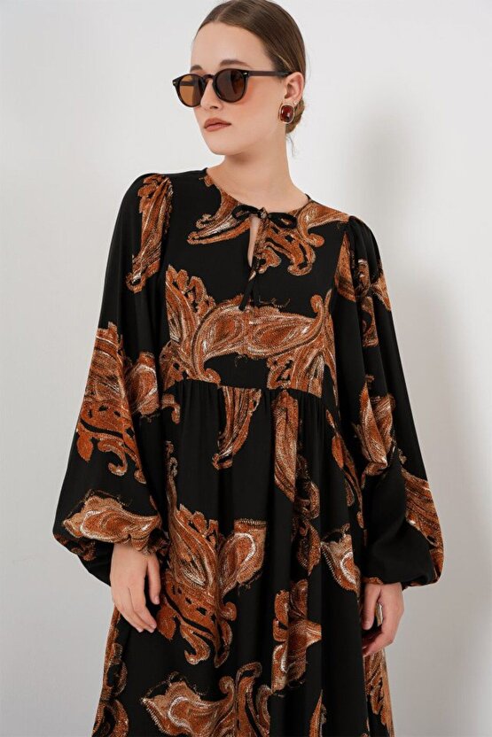 Shop & Butik Balon Kol Uzun Tesettür Elbise 2464 - M. Taba