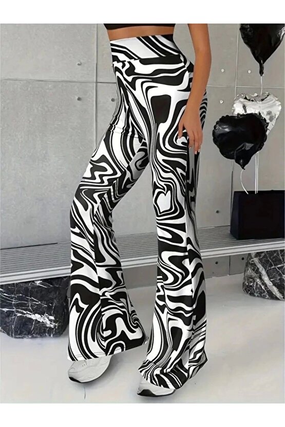 Kadın Yüksek Bel Zebra Desenli Tayt
