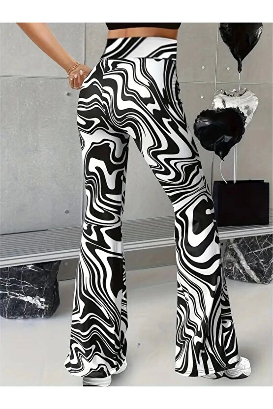 Kadın Yüksek Bel Zebra Desenli Tayt