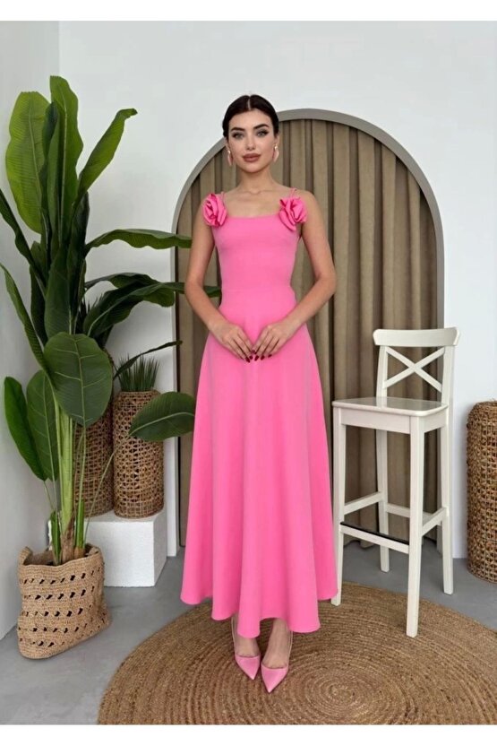 Matilda Gül İp Askılı Elbise