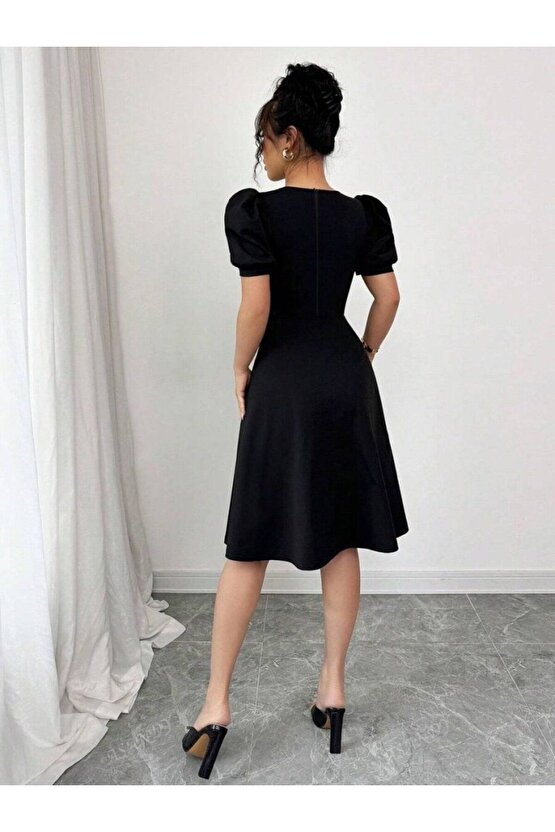Moda Shop & Kadın Kısa Kollu Bisiklet Yaka Önden Düğmeli Ithal Krep Elbise