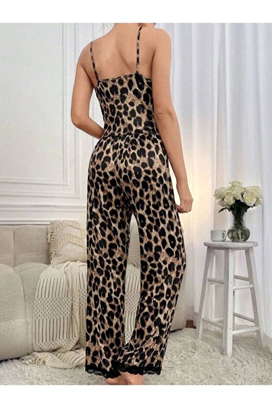 Kadın Ip Askılı Yakası Dantelli Bluz Ve Pijama Sandy Ikili Takım