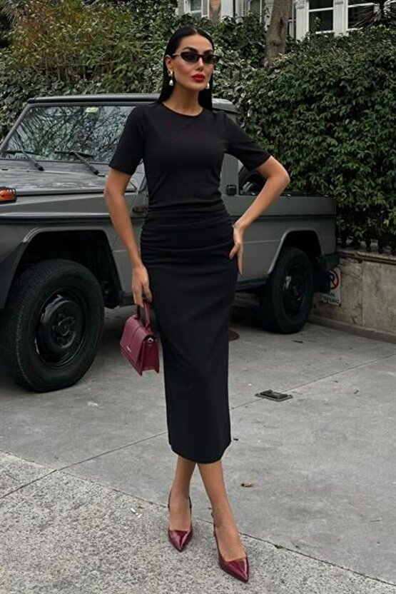 Moda Shop & Butik Beli Büzgülü Midi Elbise 2853