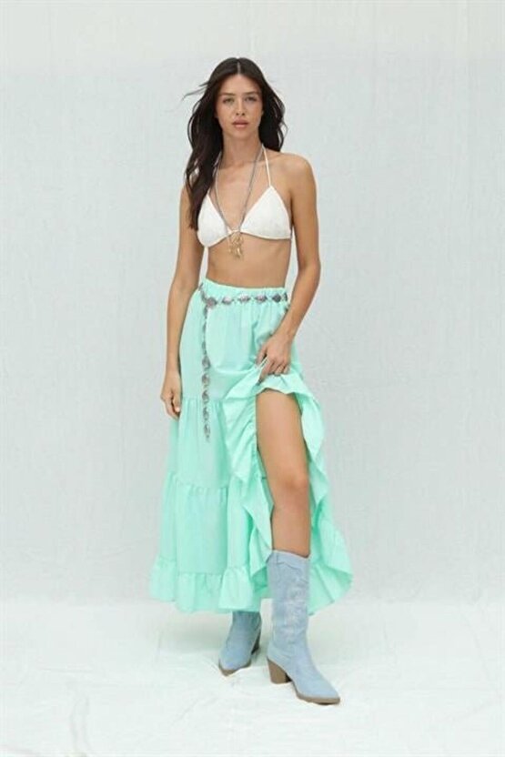 Mottisfashion Audrey Fıfrlı Yırtmaç Detay Etek 4037