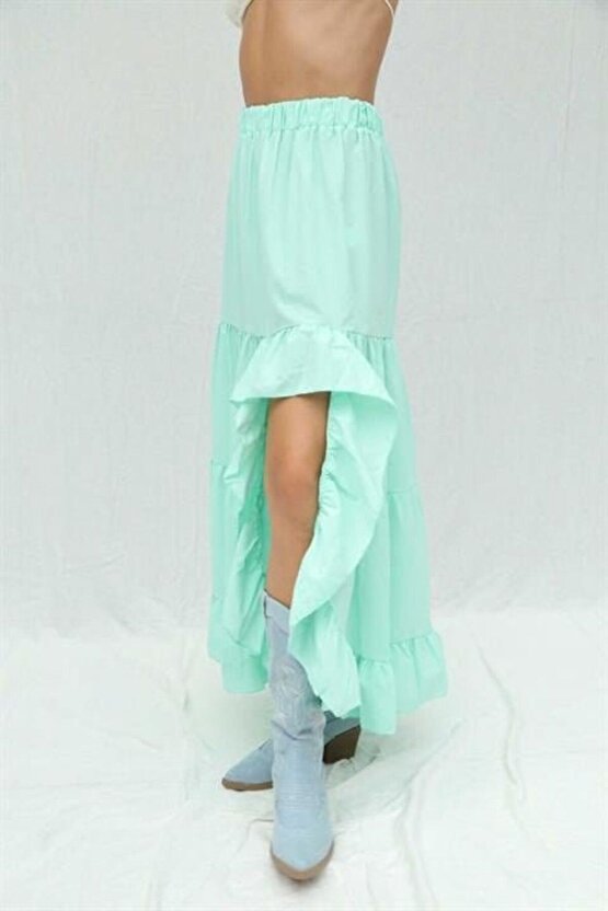 Mottisfashion Audrey Fıfrlı Yırtmaç Detay Etek 4037