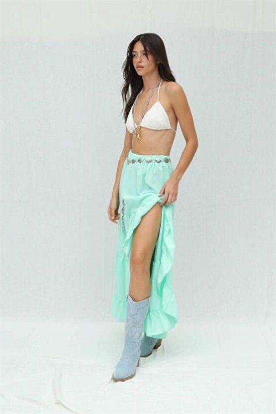 Mottisfashion Audrey Fıfrlı Yırtmaç Detay Etek 4037