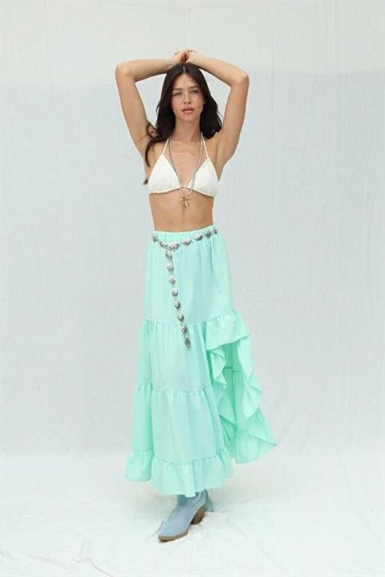 Mottisfashion Audrey Fıfrlı Yırtmaç Detay Etek 4037