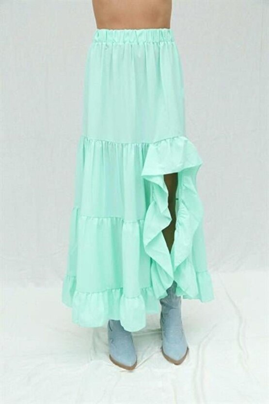 Mottisfashion Audrey Fıfrlı Yırtmaç Detay Etek 4037