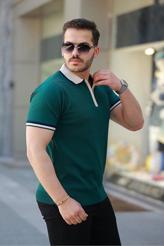 Moda Shop & Butik Erkek Renkli Yaka Kısa Kollu Tişört