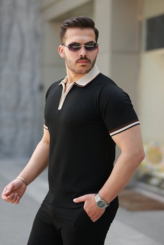 Moda Shop & Erkek Renkli Yaka Kısa Kollu Tişört
