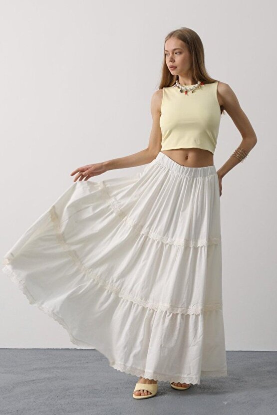 Moda Shop & Butik Dantel Detaylı Etek - Beyaz