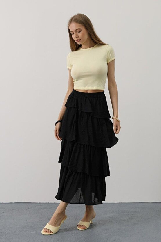 Moda Shop & Butik Katlı Kesim Uzun Etek - Siyah