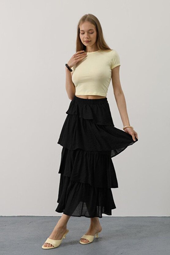 Moda Shop & Butik Katlı Kesim Uzun Etek - Siyah