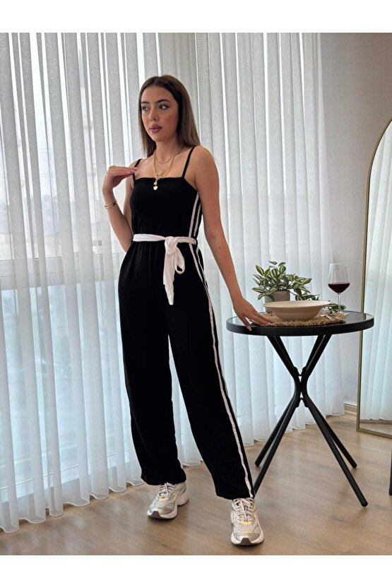 Moda Shop & Butik Kadın Ip Askılı Straplez Belden Kuşaklı Viskon Iki Iplik Tulum
