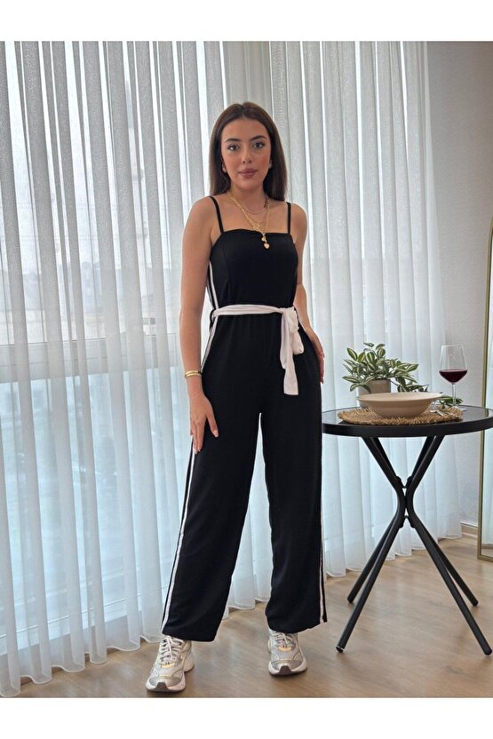Moda Shop & Butik Kadın Ip Askılı Straplez Belden Kuşaklı Viskon Iki Iplik Tulum