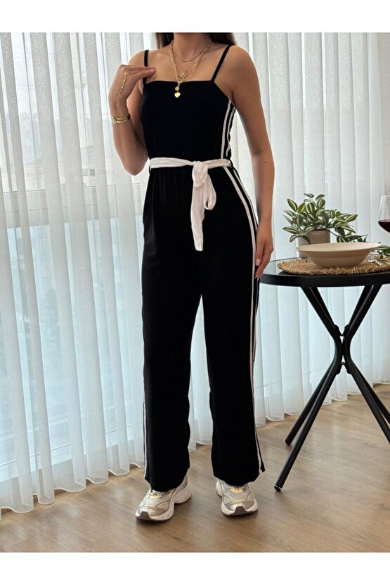 Moda Shop & Butik Kadın Ip Askılı Straplez Belden Kuşaklı Viskon Iki Iplik Tulum