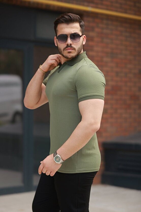 Moda Shop & Butik Erkek Yakalı Waffle Dokulu Kısa Kollu Tişört