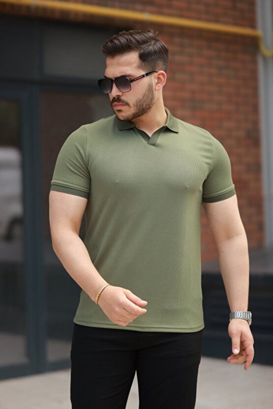 Moda Shop & Butik Erkek Yakalı Waffle Dokulu Kısa Kollu Tişört