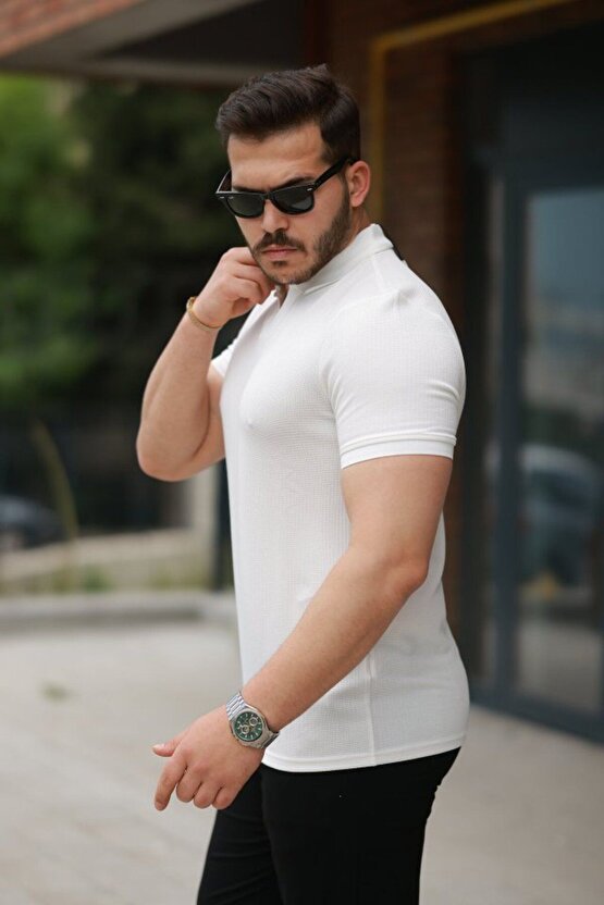 Moda Shop & Butik Erkek Yakalı Waffle Dokulu Kısa Kollu Tişört