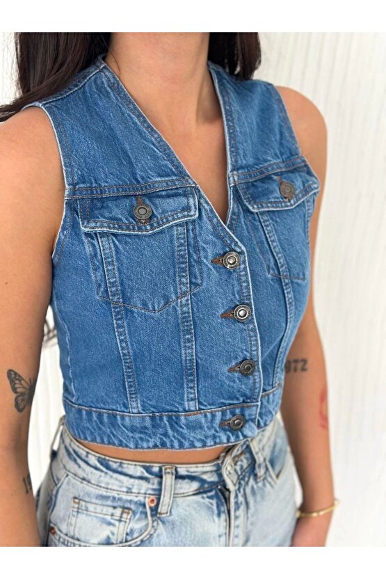 Kot Jeans Kadın Yelek - Mavi