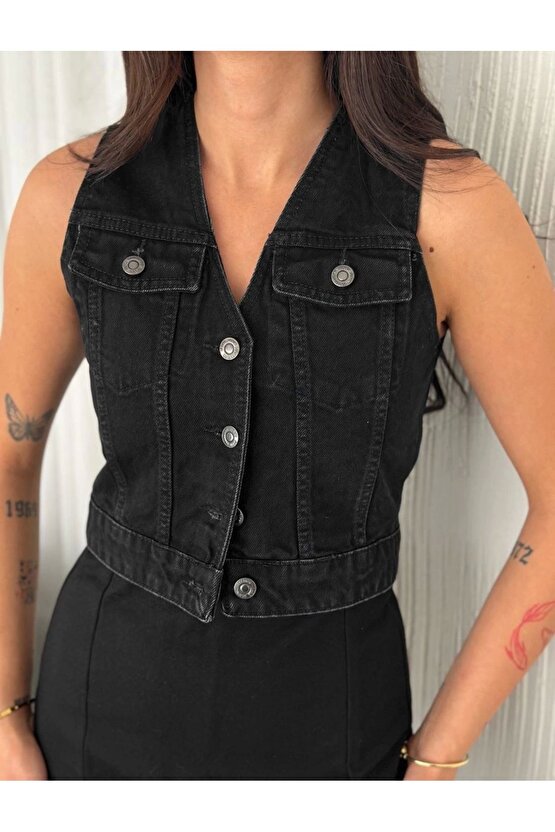 Kot Jeans Kadın Yelek - Siyah