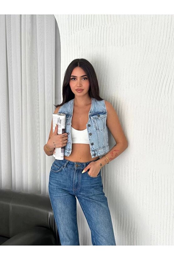 Kot Jeans Kadın Yelek - Buz Mavisi