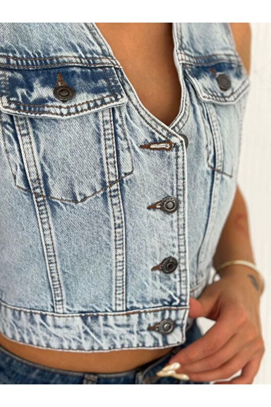 Kot Jeans Kadın Yelek - Buz Mavisi