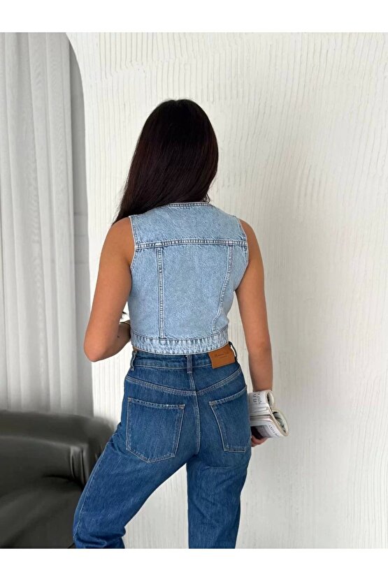Kot Jeans Kadın Yelek - Buz Mavisi