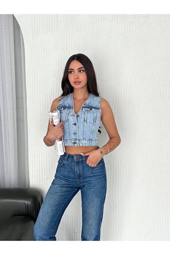 Kot Jeans Kadın Yelek - Buz Mavisi