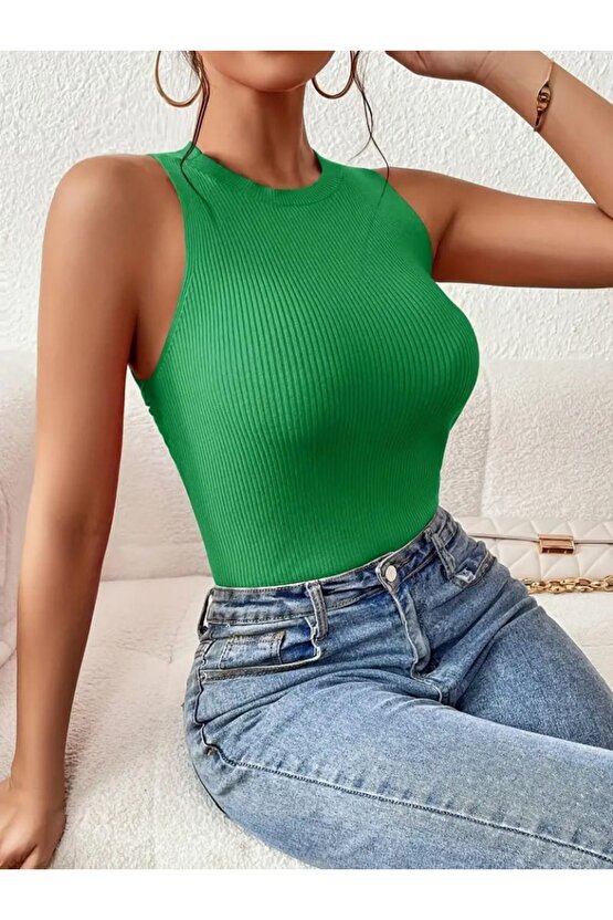 Moda Shop & Butik Kadın Sıfır Kol Sırt Çapraz Detay Triko Bluz
