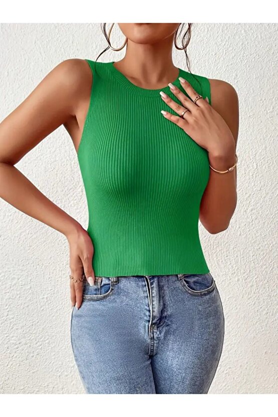 Moda Shop & Butik Kadın Sıfır Kol Sırt Çapraz Detay Triko Bluz