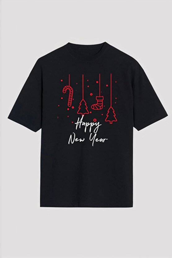 Myterrax Happy New Year Baskılı T-shirt - Siyah