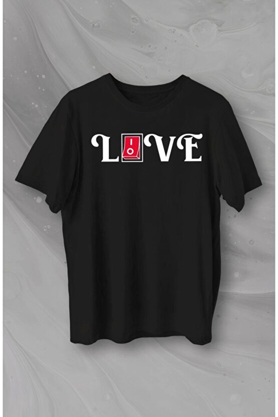 Gelirr Sevgililer Günü Için Özel Tasarım Love Baskılı T-shirt - Siyah
