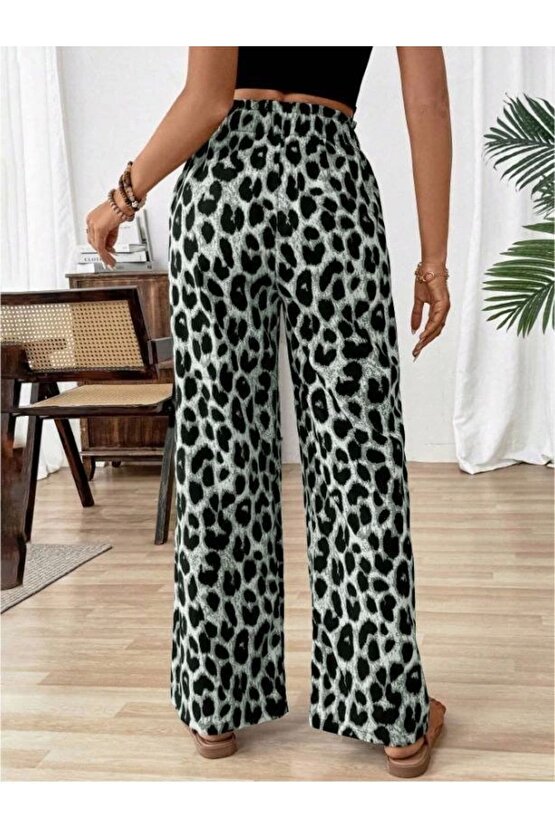 Kadın Süprem Kumaş Beli Lastikli Leopar Desen Pantolon