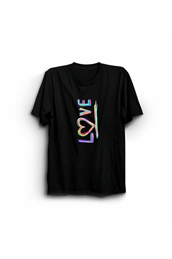 eyesof Sevgililer Günü İçin Özel Tasarım Love Baskılı T-shirt - Siyah