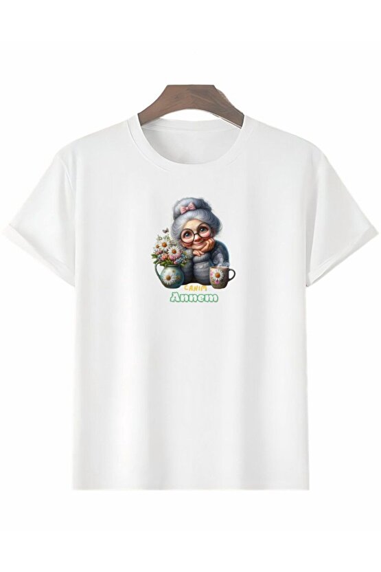 Gelirr Anneler Gününe Özel Tasarım Canım Annem Baskılı T-shirt - Beyaz