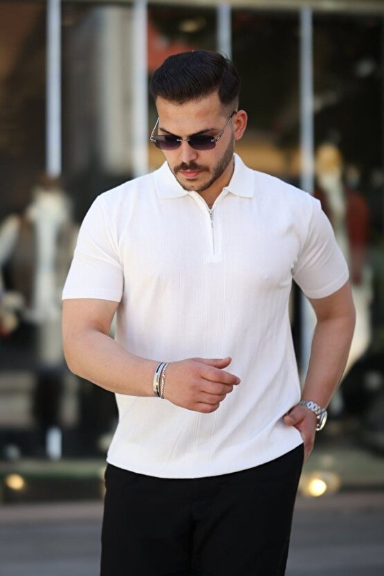 Myterrax Erkek Yakası Fermuarlı Kısa Kollu T-shirt