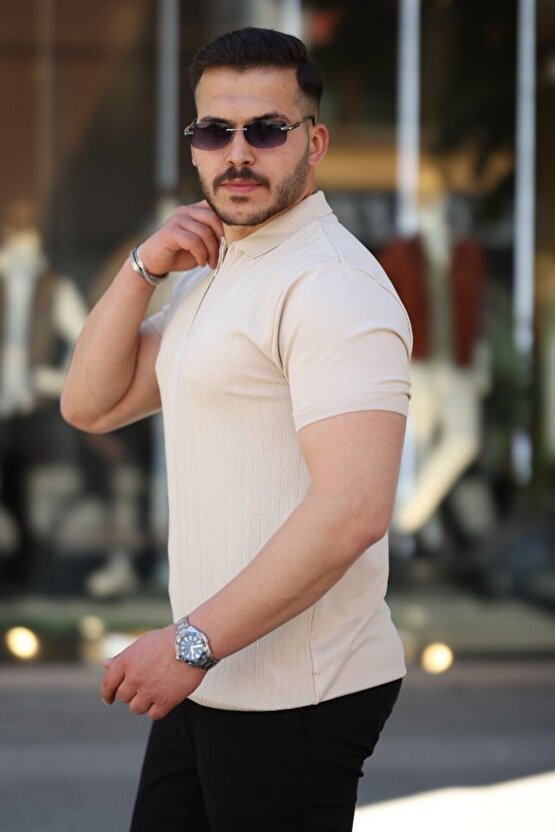 Moda Shop & Butik Erkek Yakası Fermuarlı Kısa Kollu T-shirt