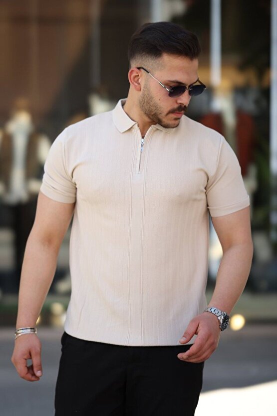 Moda Shop & Butik Erkek Yakası Fermuarlı Kısa Kollu T-shirt