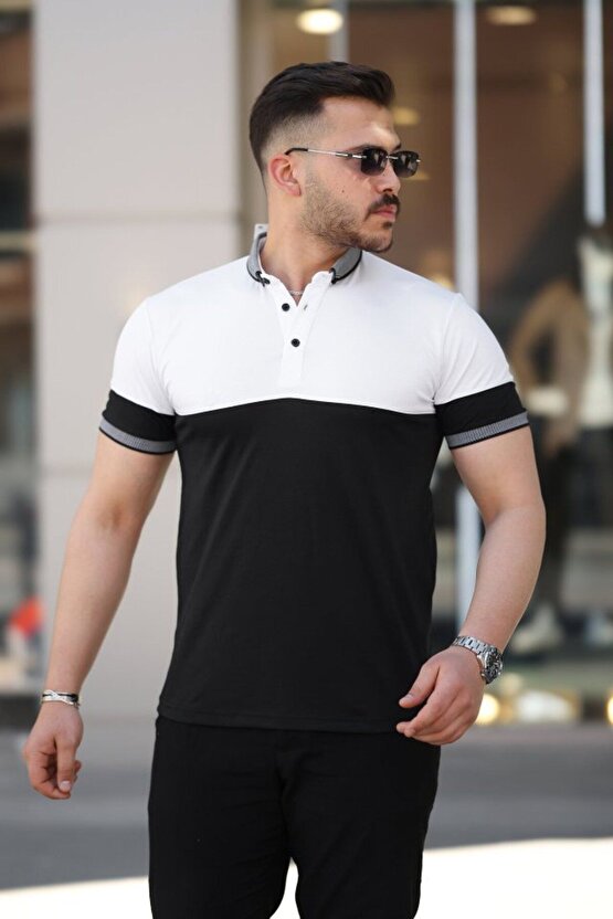 Myterrax Erkek Yakalı Çift Renk Kısa Kollu T-shirt