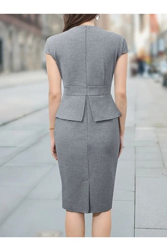 Mottisfashion Kadın Kısa Kollu Kare Yakalı Ithal Krep Elbise