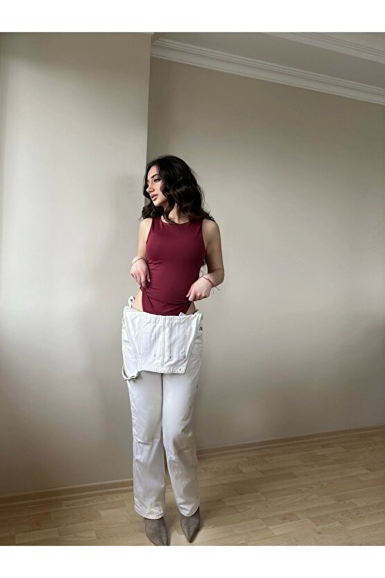 Halter Yaka Bordo Bodysuit