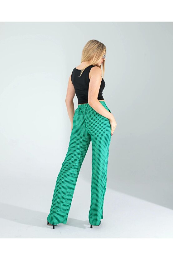Retro Desen Cepli Yeşil Pantolon