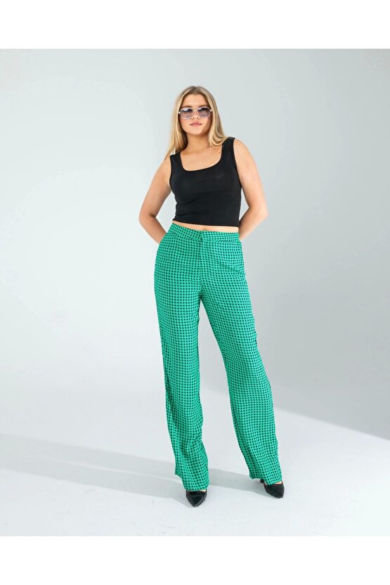 Retro Desen Cepli Yeşil Pantolon
