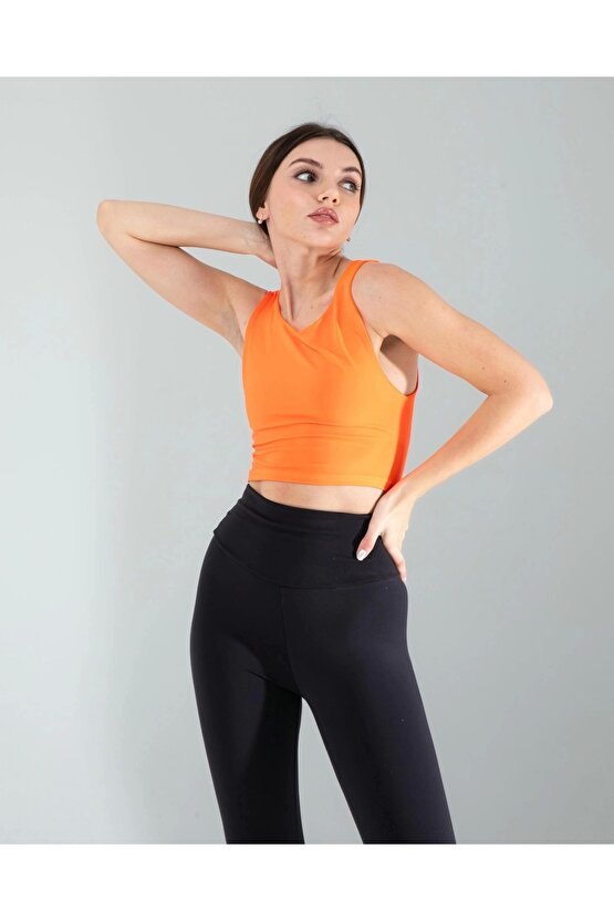 Turuncu Crop Üst - Kalın Askılı, Scuba Kumaşlı