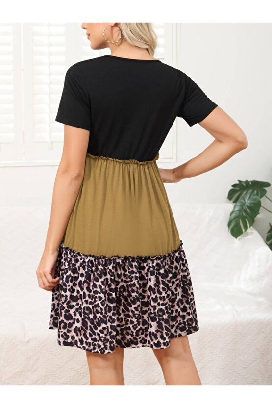 Moda Shop & Butik Kadın Leopar Detay Üç Parça Viskon Elbise