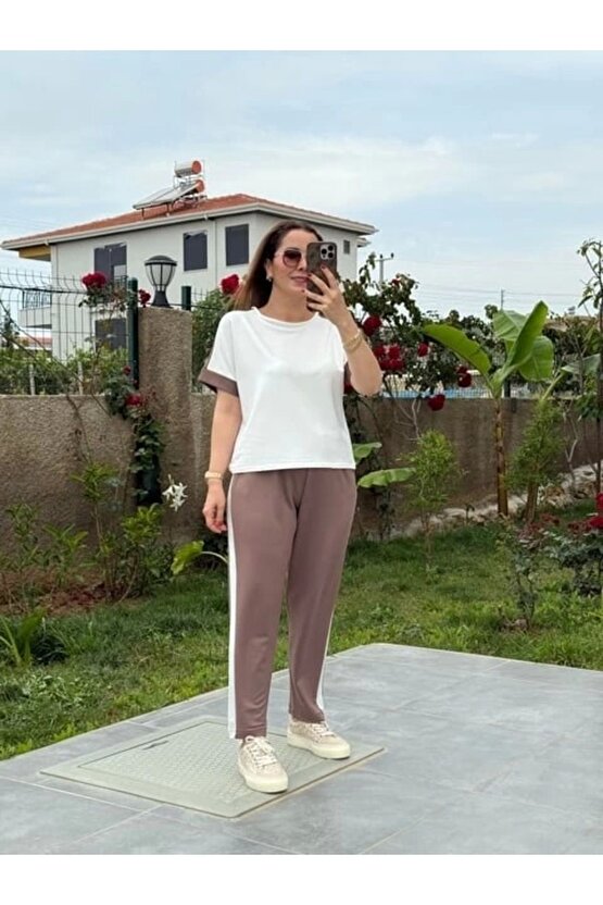 Kadın Modal Dokulu Kumaş Yanı Şeritli Takım